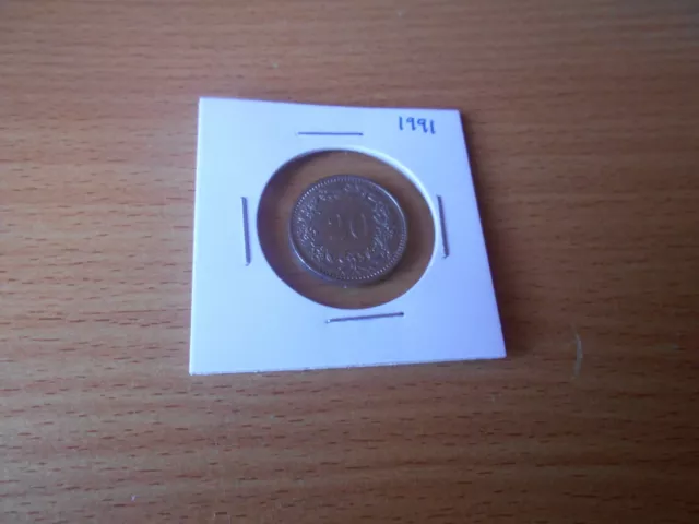 Deceased Estate 1991 Switzerland 20 rappen coin in 2 x 2 holder