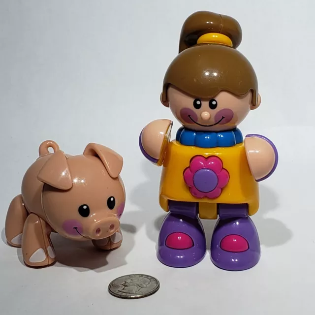 Lot of 2 Tolo Toys First Friends Girl with Ponytail Pig Poseable Click Movement