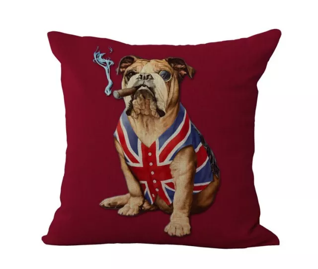 British Bull Dog Throw Pillow 45x45cm Cushion Cover Home Decor Retro Gift