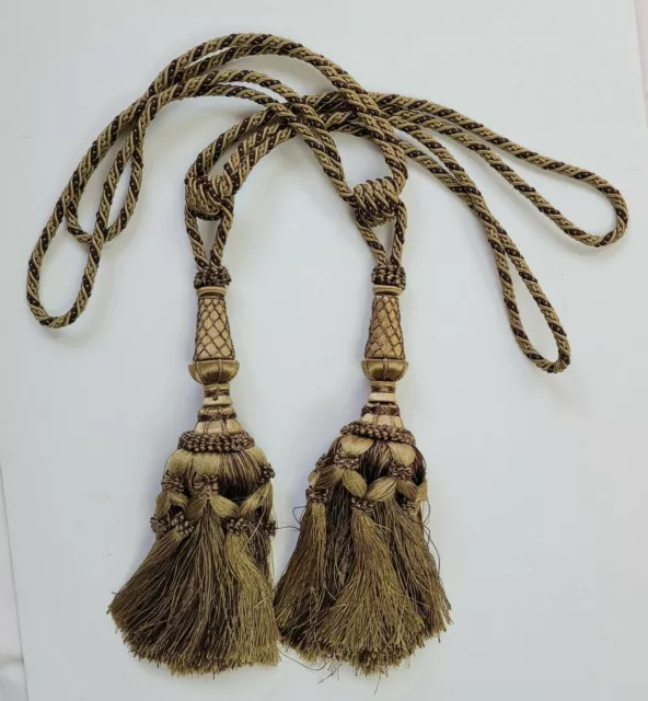 2 Large Decorative Chunky Curtain Tie Back 10" Braided Tassels Twisted Cord