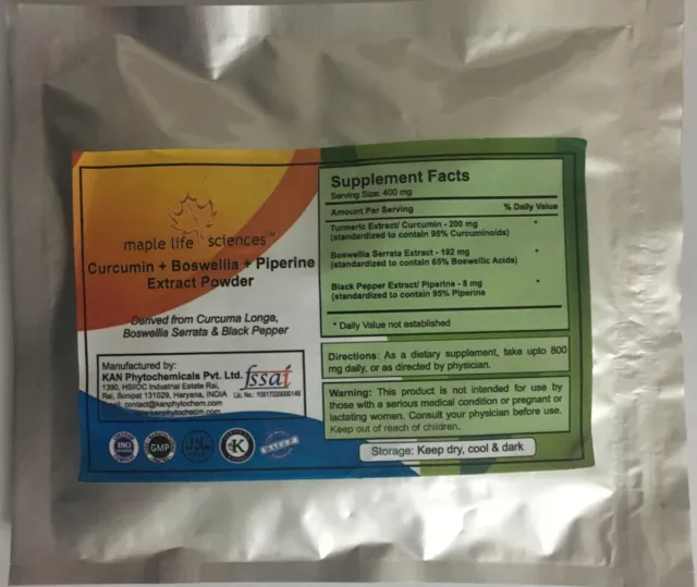 CURCUMIN & BOSWELLIA + PIPERINE Extract Powder, Pure & High Quality Extracts