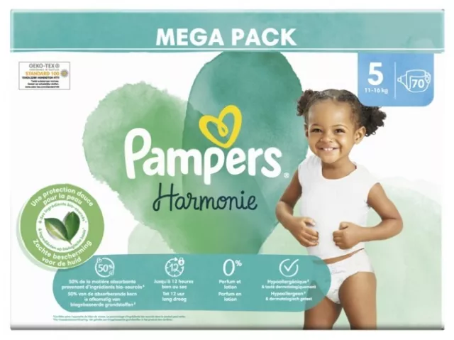 Pampers Harmonie Mega Pack de 70 Couches paquet Taille 5 bébé de 11 à 16 Kg