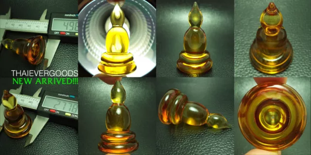 Leklai Kaew Summon Jumbo Buddha 2 Color Dark Yellow Achan Somphon Thai Amulet