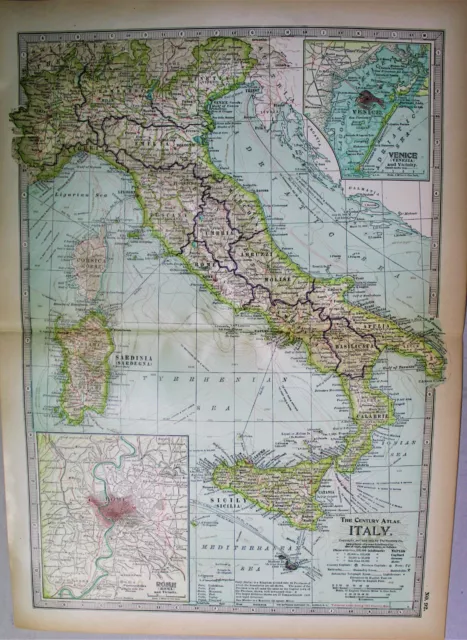 Century Atlas Map Page Plate No.92  Italy  1911 Vintage