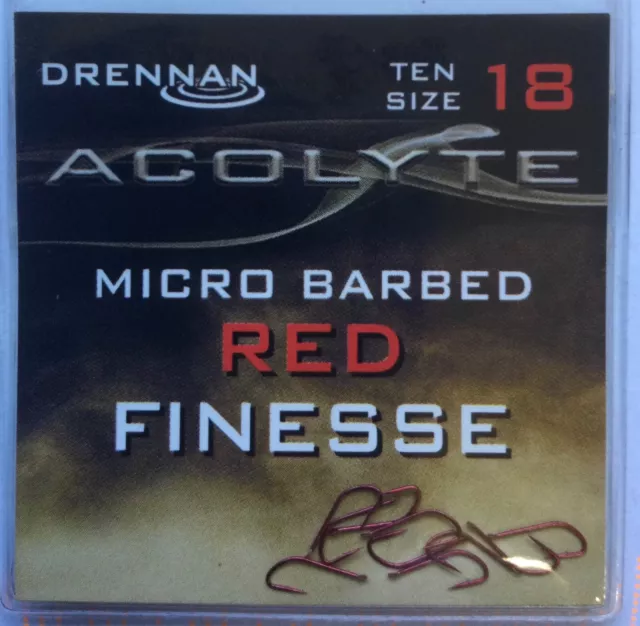 Drennan Acolyte Red Finesse - 10 Per Pk - Micro Barbed Fishing Hooks Spade End