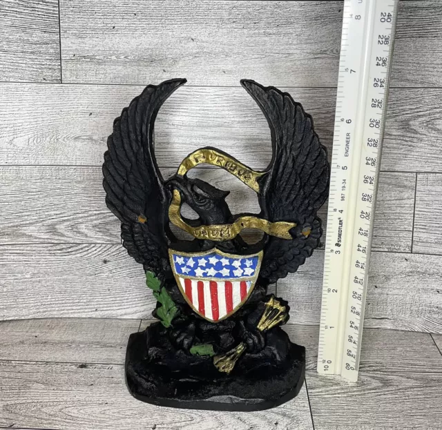 VTG "E Pluribus Unum" Patriotic Black Cast Iron Bookend Eagle Shield American 3