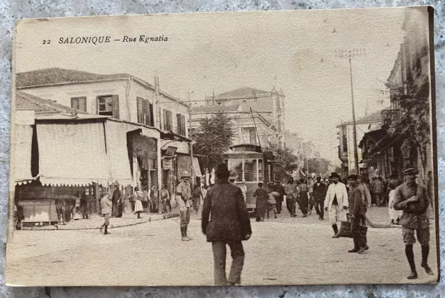 Salonique (Thessalonika) Rue Egnatia Greece Postcard Early 20th C Tram