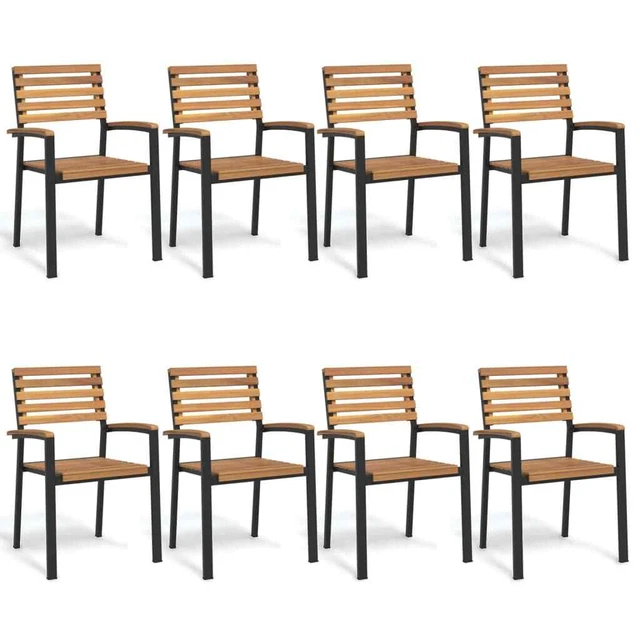 Patio Chair Stackable Lawn Dining Chair Solid Wood Acacia and Metal vidaXL