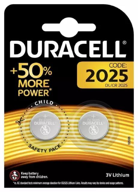 Pilas de boton Duracell bateria original Litio CR2025 3V en blister 2X Unidades