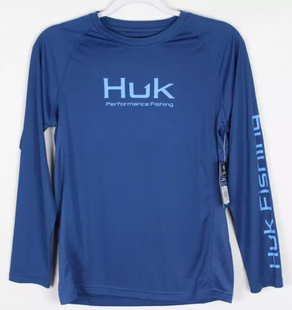 Huk Performance Fishing Youth M Blue Current Long Sleeve Shirt Water, Sun,  Boat 