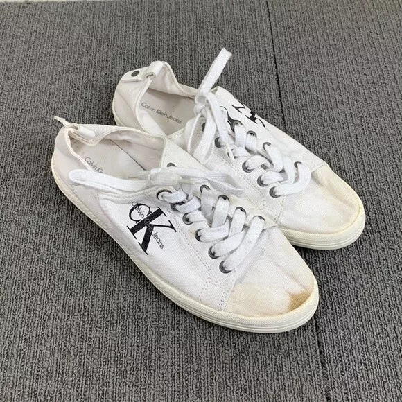 Calvin Klein Jeans Sneakers Womens Size 9 White Canvas Monna Low Top Shoes