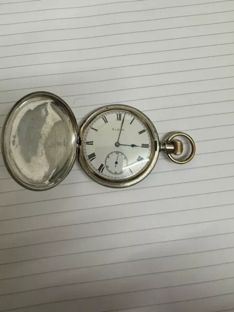 Vintage Elgin Pocket Watch Full Hunter Sterling Silver 925