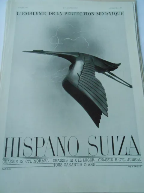 Publicité advertising 1935  Hispano Suiza l'embleme de la perfection
