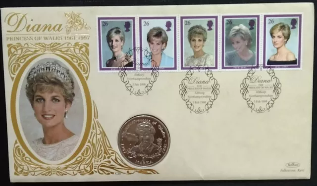 Great Britain Lady Diana Princess Of Wales Stamps & Coin Cover Benham 1998-ZZIAA