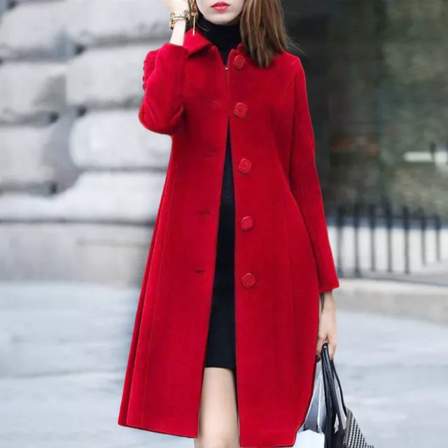 Winter Jacket Solid Color Buttons Western Style Lapel Women Coat Long Sleeves