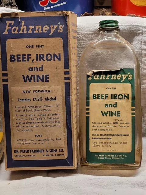 DR PETER FAHRNEYS BEEF IRON AND WINE MEDICINE w ORIGINAL LABEL AND BOX EMPTY