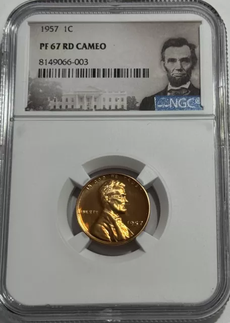 1957 Ngc Pf67 Rd Cameo Red Proof Lincoln Wheat Penny 1C One Cent Portrait Label