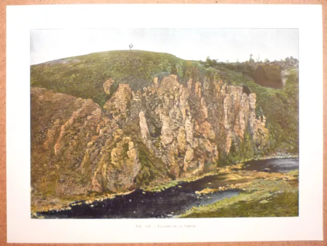 FALAISE DE LA CREUSE près de Crozant France - Photochromie fin 19ème Gravure