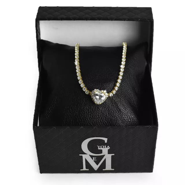 Collana girocollo forma cuore oro acciaio zirconato cristalli strass brillante 3