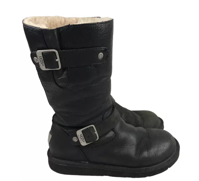 UGG Women’s Size 7 Kensington Biker Black Leather Fur Lined Buckle Boots 5678 UGG Women’s Size 7 Kensington Biker Black Leather Fur Lined Buckle Boots 5678