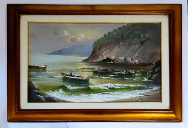 Quadro dipinto olio su tela Paesaggio di Mare - Firmato A. Iannicelli - 50x70cm