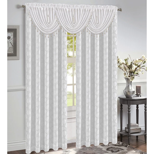 Margie Jacquard Rod Pocket Window Panel and Valance Treatment, All Sold Separate