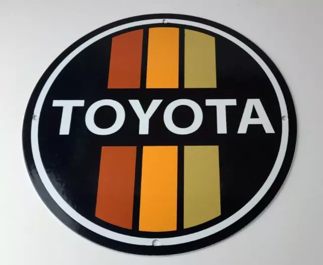 Vintage Toyota Sign - Porcelain Metal Automobile Dealer Service Gas Pump Sign