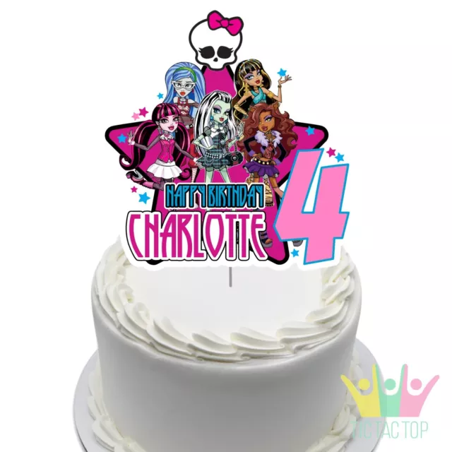 Monster High Cake Topper Personalised. Lolly Loot Bag Party Cupcake Bunting Flag