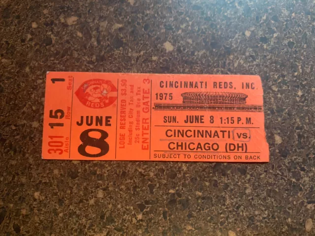 1975 Cincinnati REDS PETE ROSE Hit Bench HR Ticket 6/8/75 Chicago Cubs