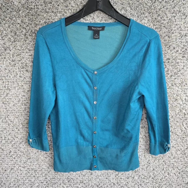 White House Black Market Cardigan Womens Small Teal Snap Button Lightweight