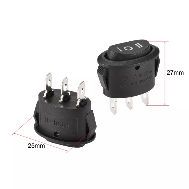 Bateau Interrupteur Bascule Rond 3broche ON/OFF/ON AC250V/6A 125V/10A 2Pcs 2