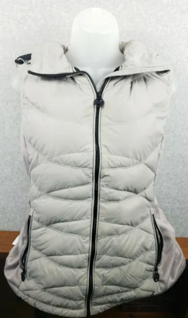 Michael Kors Down Filled Womens Puffer Vest Quilted Hooded Medium Gray