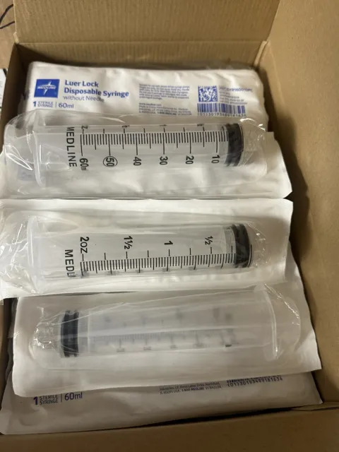 (40)- Easy Glide 60cc /60ML LUER LOCK Disposable Syringes - NO NEEDLE -Sterile