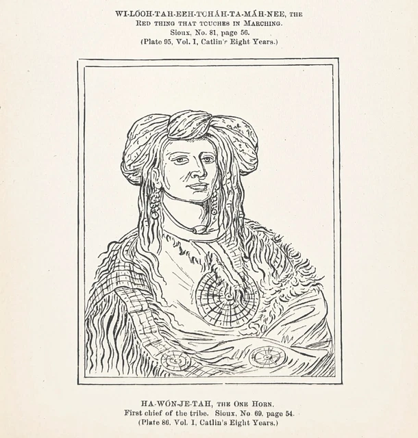 1885 Sioux Indian First Chief Portrait Engraving George Catlin Native American