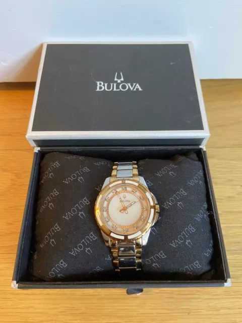 Bulova Quartz Diamond Accent Watch 32mm w/ 2-Tone SS Bracelet Band Womens 98P134 3