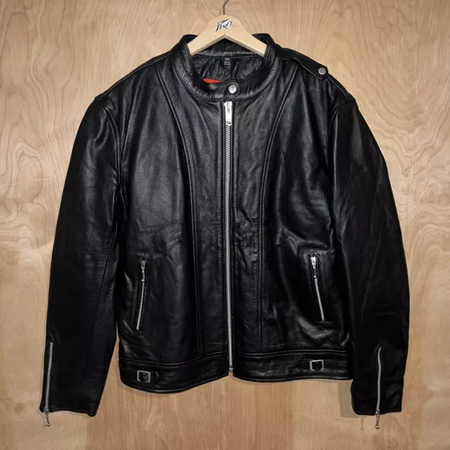 Men’s Straight To Hell Offender Cafe Racer Designer Leather Jacket Black Size 48