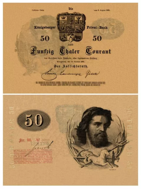 50 Thaler Courant, aus dem Jahr 1866,  Königsberger Privat Bank, Reproduktion 