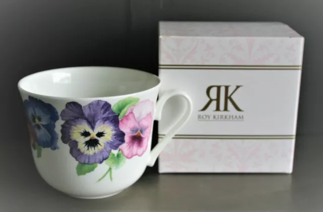 Boxed Roy Kirkham Large Breakfast Cup 'Pansy'  Fine Bone China NEW