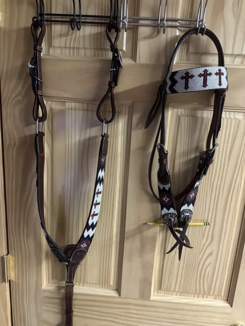 Tahoe Tack Turquoise Spotted Show Western Leather Browband