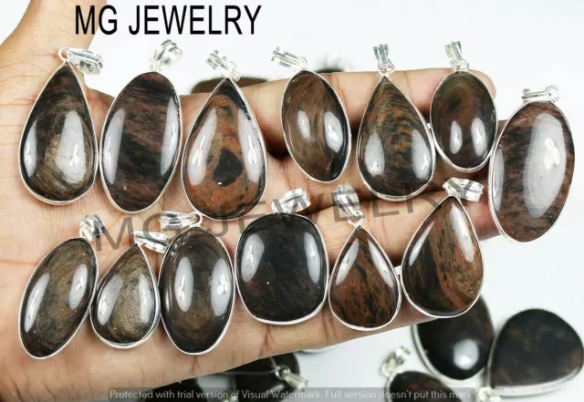 150 Pièces Lot Naturel Marron Sheen Obsidienne Pierre Plaqué Argent Pendentif