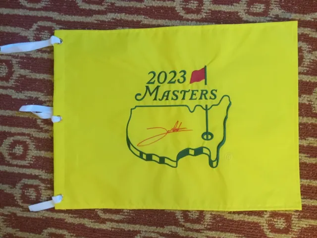 Jon Rahm signed 2023 Masters pin flag.  Augusta National Golf Club.  PGA