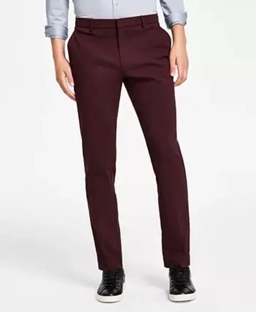 Tommy Hilfiger Modern Fit Comfort Performance Pants 36 x 34 Burgundy Flat Front