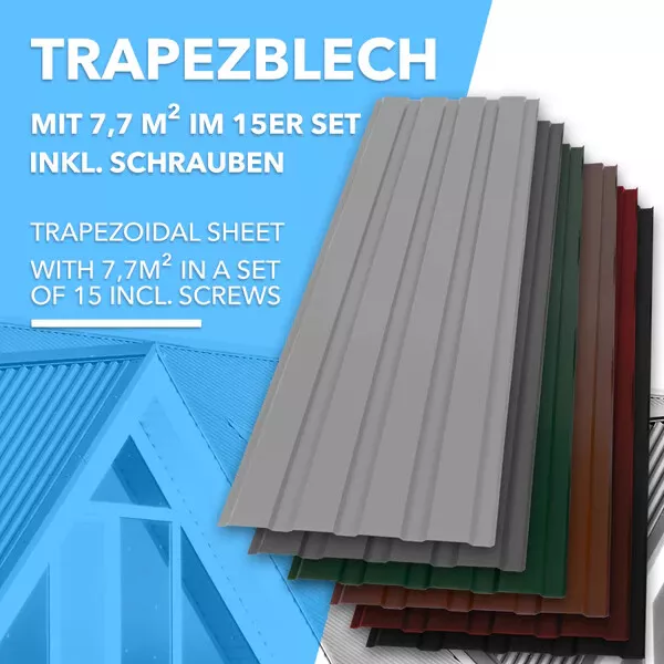 15 x Trapezblech ohne Bohrlöcher 7,7 m² Dachblech Profilblech Wellblech 5 Farben