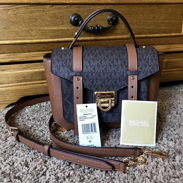 Michael Kors Manhattan Md School Satchel Logo Signature Bag Luggage Brown