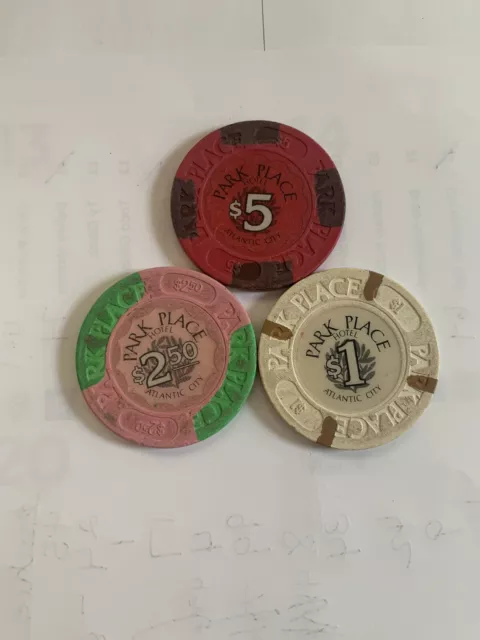 BALLYS PARK PLACE AC Casino HOUSE LOGO CHIPS $1.00, $2.50 and $5.00