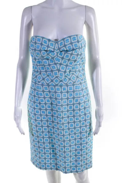 Trina Turk Womens Cotton Geometric Embroidered Tie Knot Sheath Dress Blue Size 8