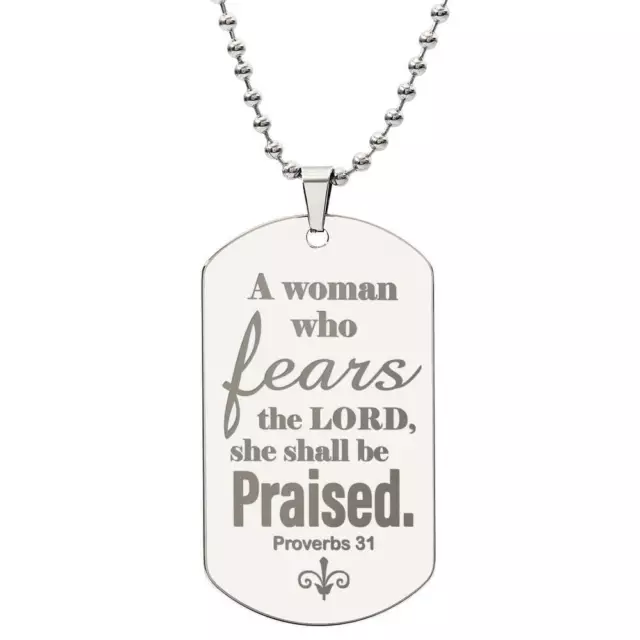 Proverbs 31 Woman of God Engraved Dog Tag Necklace Stainless Steel or 18k Gold