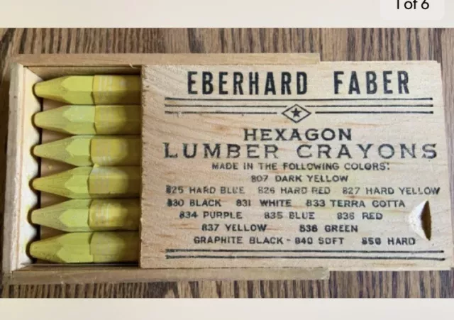 New Old Stock "Eberhard Faber hexagon lumber crayons" in wood box #837 Yellow