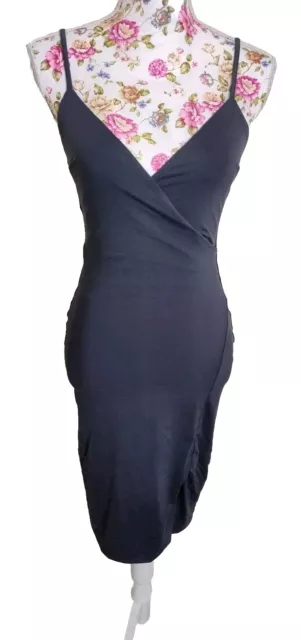 kookai Faux V Neck Side Slit  dress sz 1, 6-8 bodycon club ware. Minka dark grey