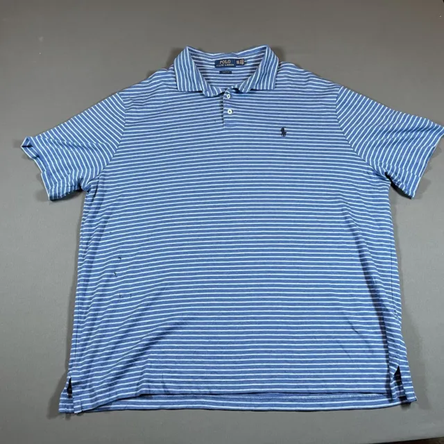 Polo Ralph Lauren Shirt Men’s 2XL XXL Blue Striped Pony Short Sleeve Outdoor*